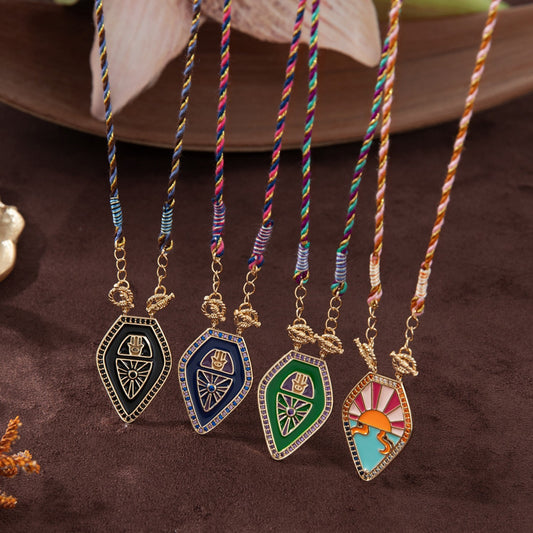 Retro Artistic Color Tarot Necklace Pendant Fashion Gold Plated
