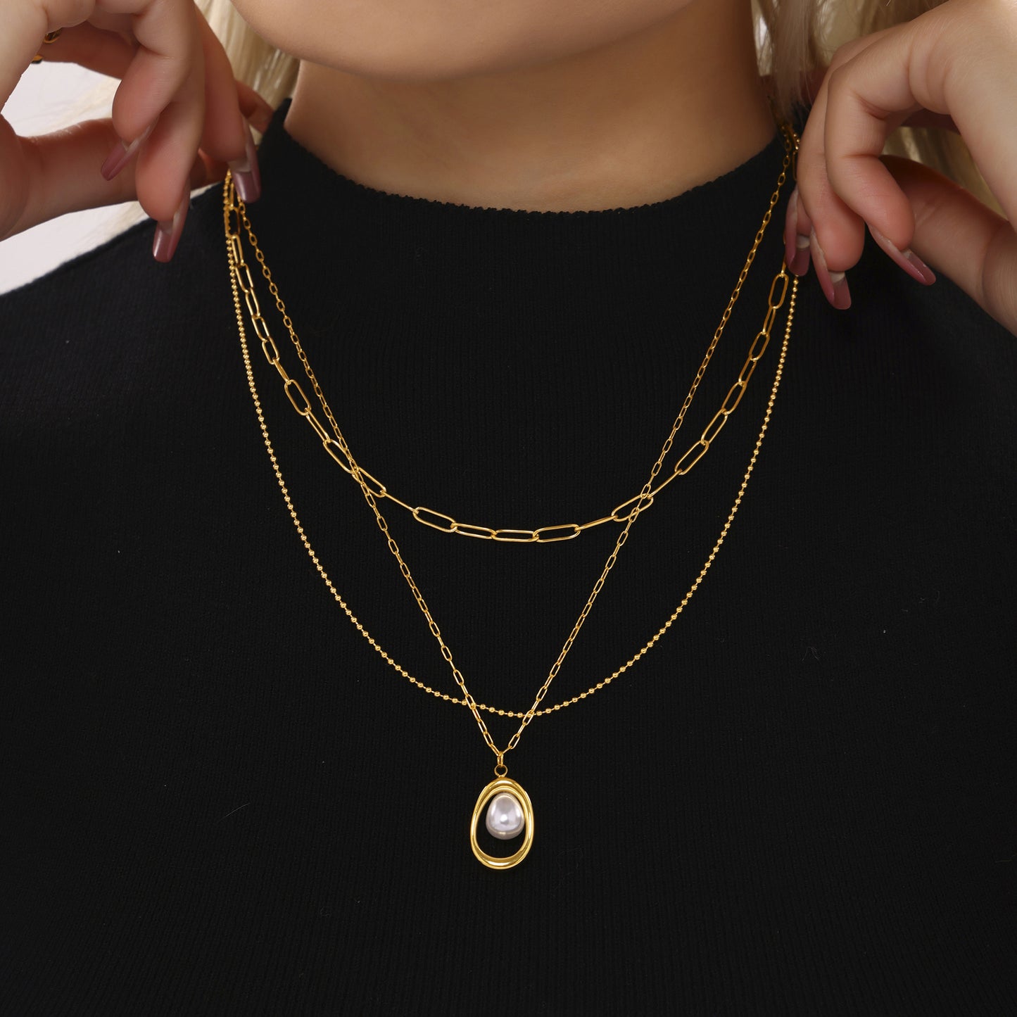 Stainless Steel Gold Ingot Pearl Necklace Small Fashion