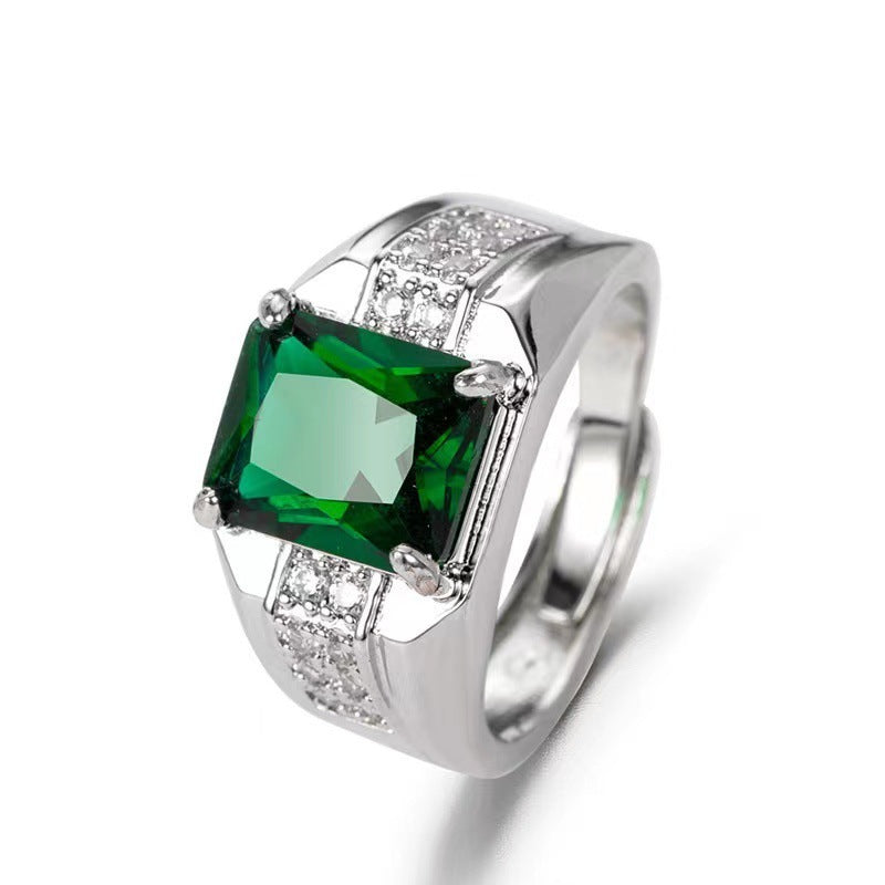 Diamond Green Pointed Crystal Trendy Men's Ring