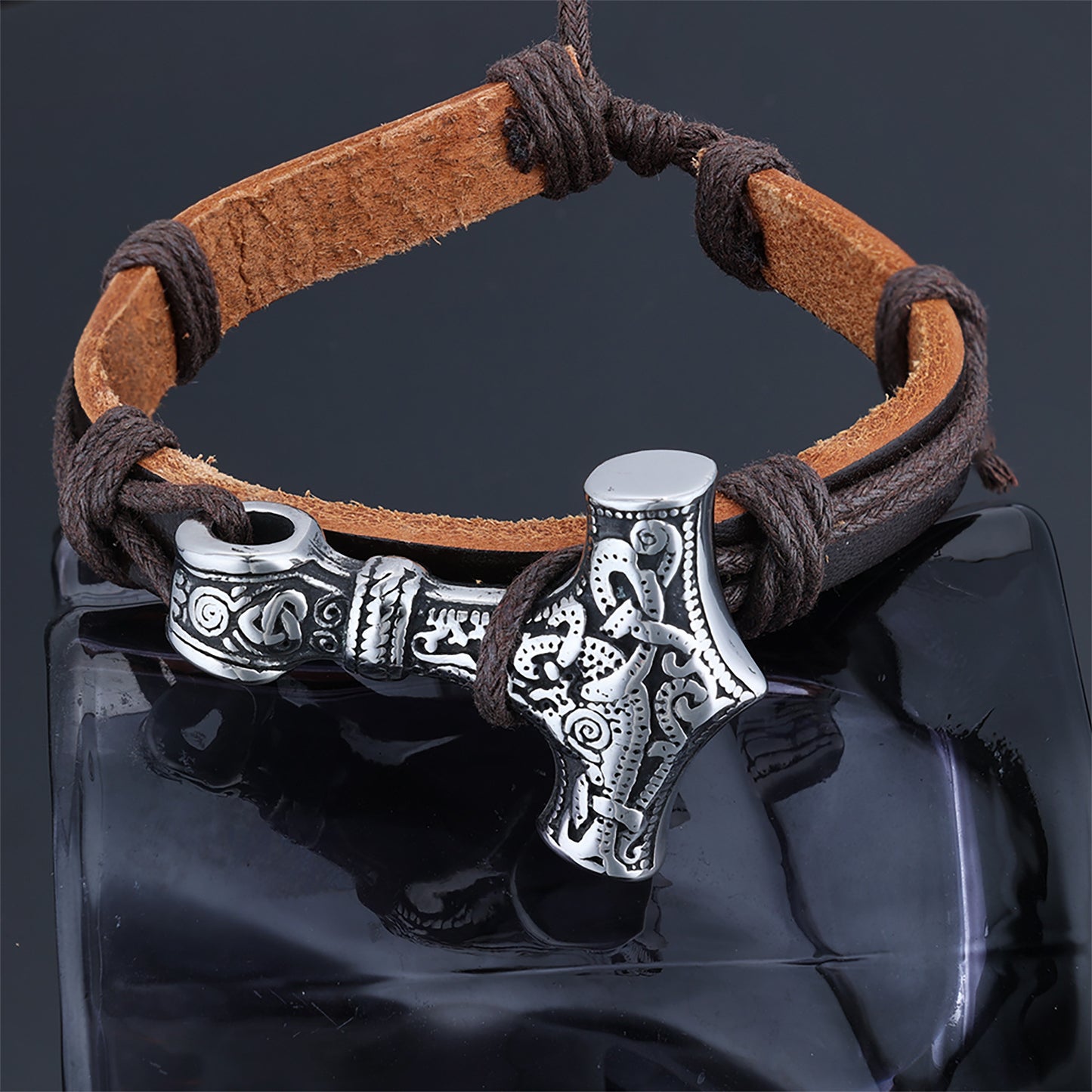 Stainless Steel Retro Style Leather Cord Bracelet