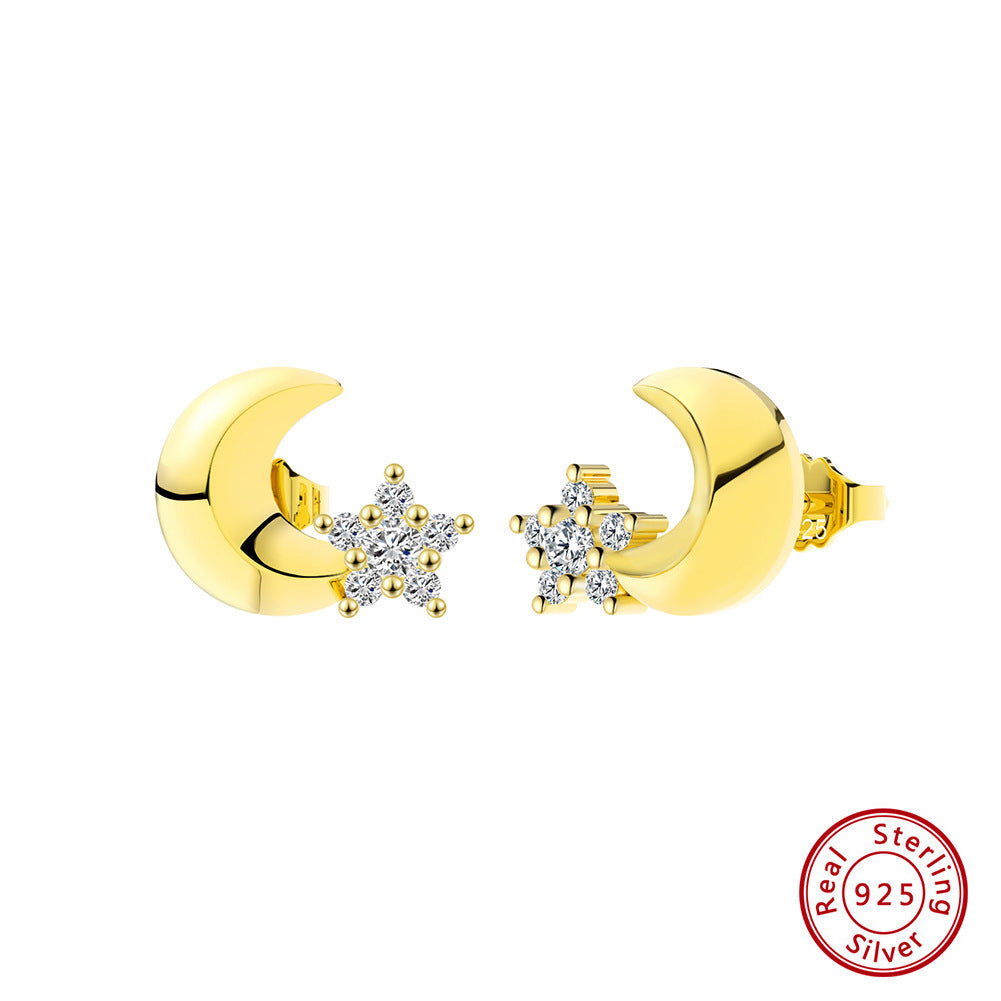 Sun Moon Star Zircon-encrusted Stud Earrings Female Small And Simple