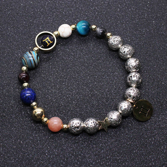 Twelve Constellation Blue San Lettering Bracelet Antique Silver Volcanic Stone Bracelet