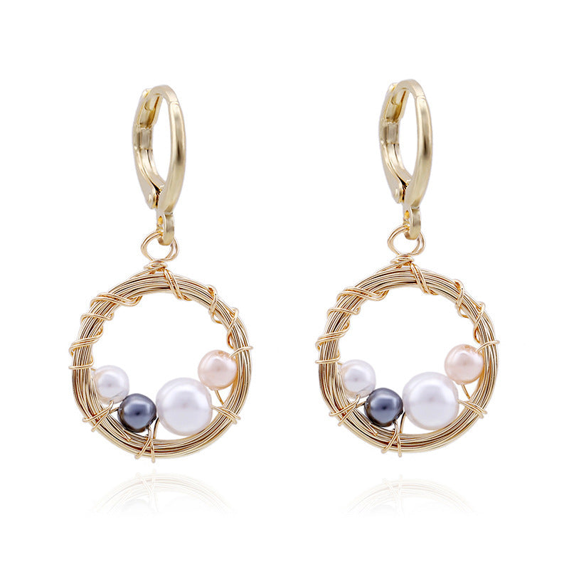 Light Luxury Ocean Series Ear Clip European And American Handmade Pearl Earrings