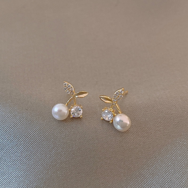 S925 Women's Silver Needle Small Cherry Pearl Stud Earrings