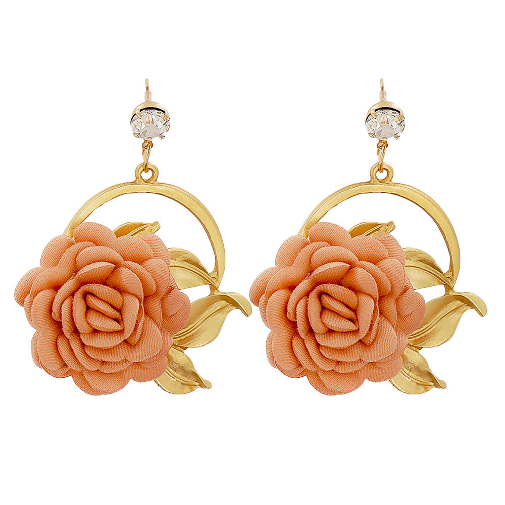 Ear Hanging Cloth Flower Earrings