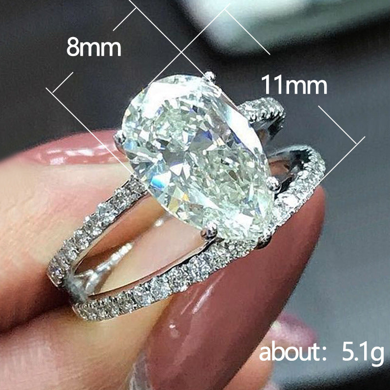 Pear-shaped Water Drop Zircon Double Line Single Ring