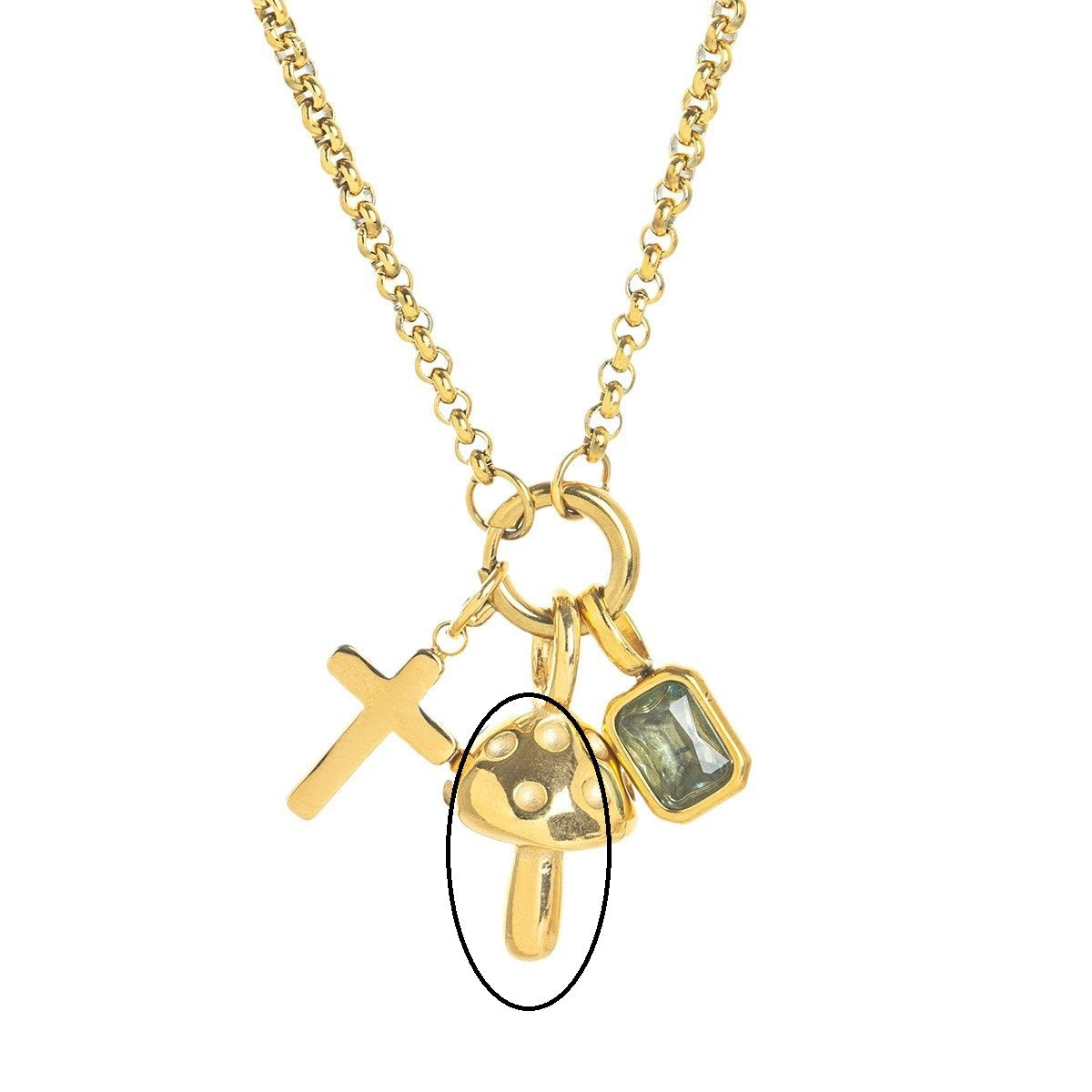 European And American Fashion Commuter Stainless Steel Cross Shelf Mushroom Pendant Niche Color Zircon Necklace