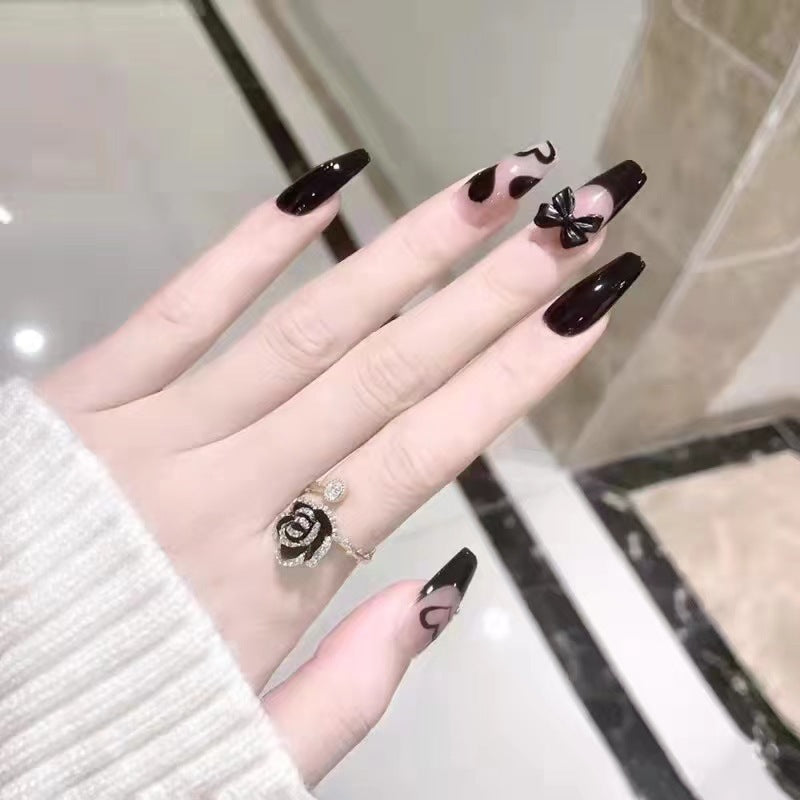 Hand-painted Black Long T Nail Art Patch