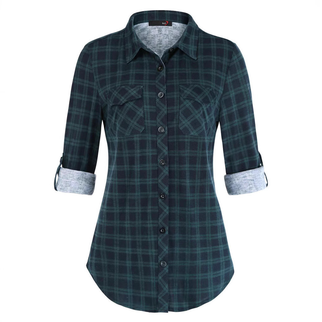 Plaid Pouch Button Cuff Comfort And Casual Printed Women's Shirt