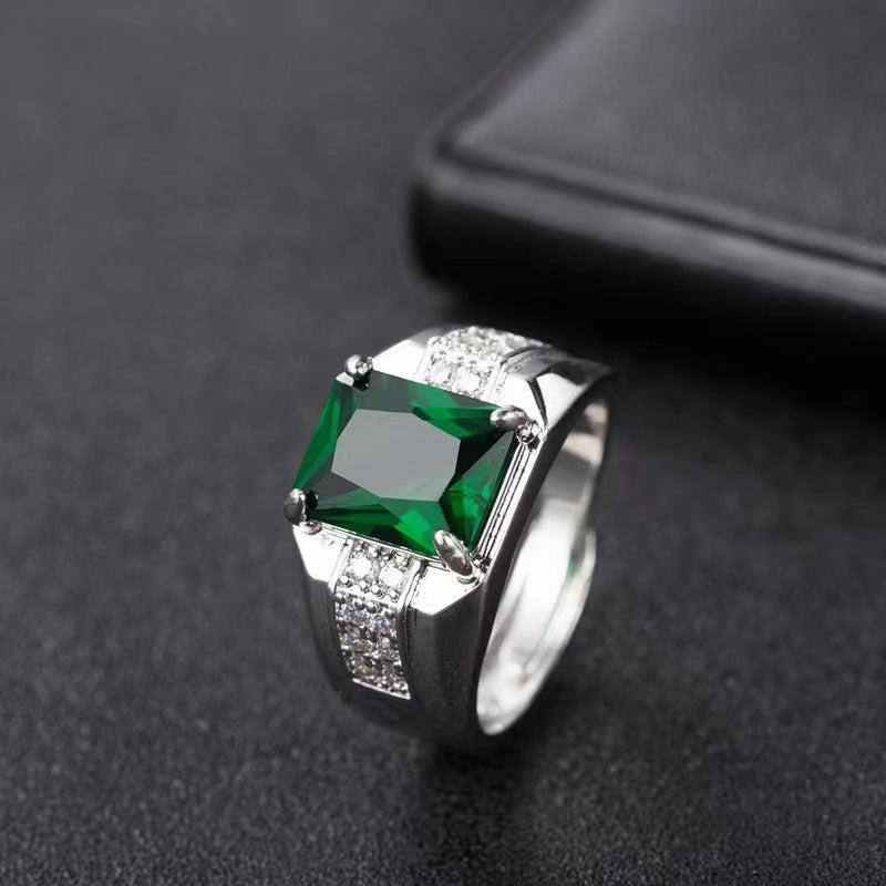 Diamond Green Pointed Crystal Trendy Men's Ring