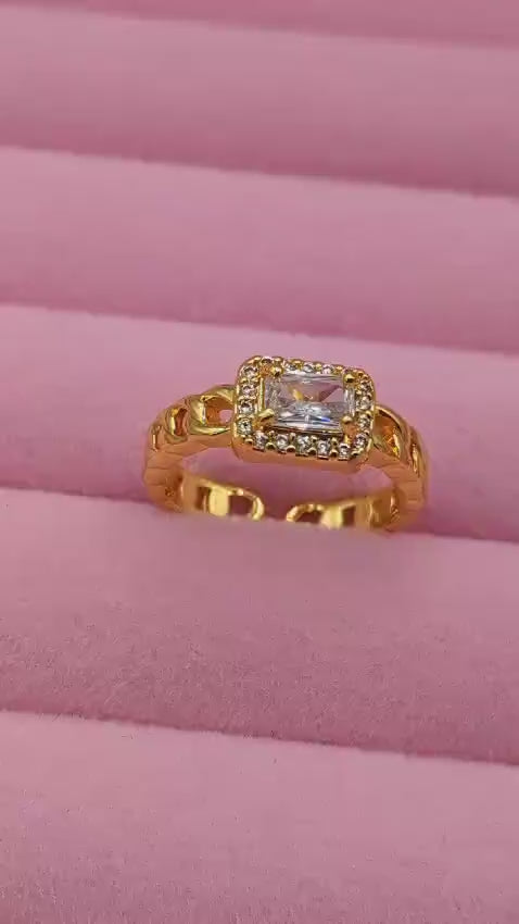 White Stone Gold Plated Adjustable Ring